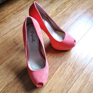 Coral Open Toe Suede Platform Pump